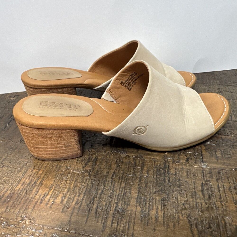 BORN Opal Open Toe Mule Women's Size 8 M Leather Sandal Slide Mule 2" Heel